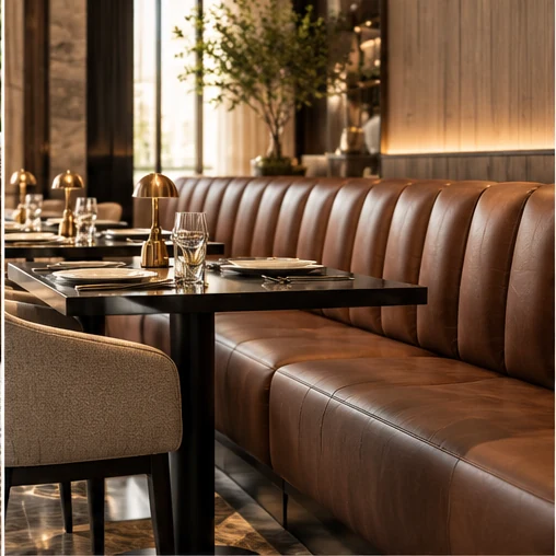 Illustrative example of crafted upholstery in a commercial lounge